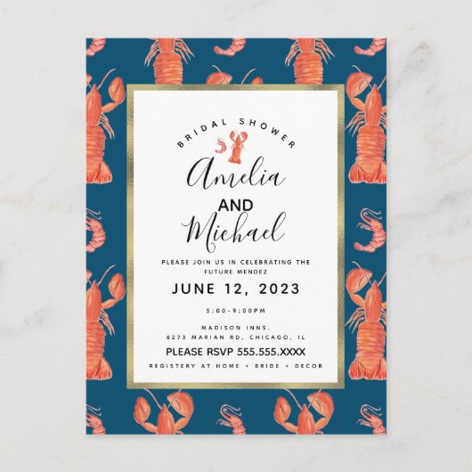 水彩ロブスターエビのクロウフィッシュブライダルシャワーI ポストカード (正面)