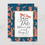 水彩ロブスターエビのクロウフィッシュ日付を保存 ポストカード (正面/裏面)