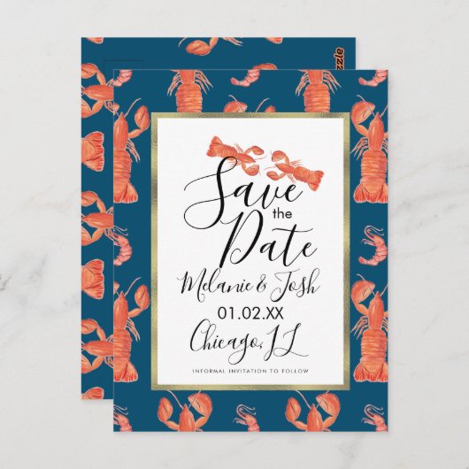 水彩ロブスターエビのクロウフィッシュ日付を保存 ポストカード (正面/裏面)