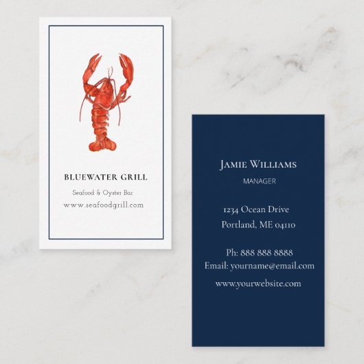 水彩ロブスターシェフ、レストラン名刺 名刺 (正面/裏面)