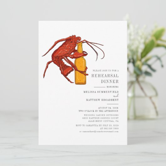 水彩ロブスターシーフードリハーサルディナー 招待状 (スタンド正面)