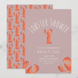 水彩ロブスターパーティーベビシャワーカニ赤面 招待状