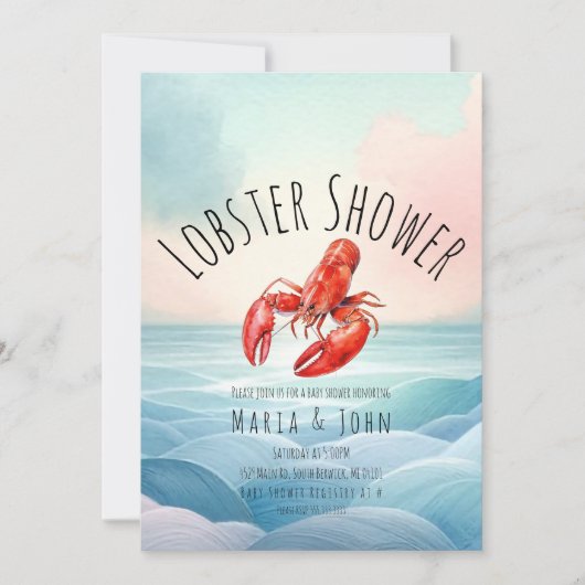 水彩ロブスタービーチパーティーベビーシャワー 招待状 (正面)