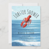 水彩ロブスタービーチブルーパーティーベビーシャワー 招待状 (正面)