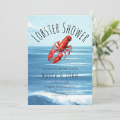 水彩ロブスタービーチブルーパーティーベビーシャワー 招待状 (スタンド正面)