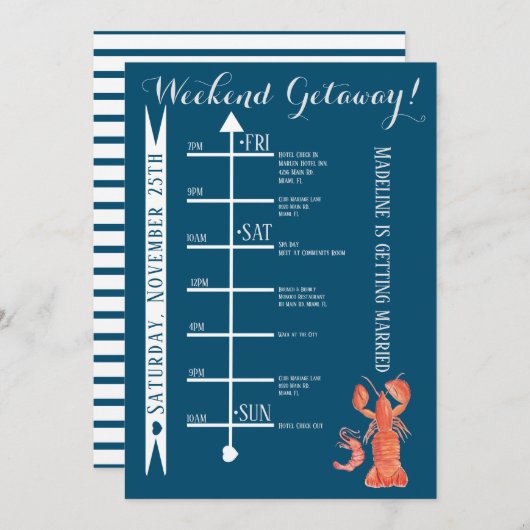 水彩ロブスター娘たち週末旅行 招待状 (正面/裏面)