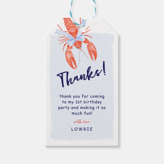 水彩ロブスター沿岸感謝してい誕生日の恵み ギフトタグ (正面)