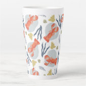 水彩ロブスター甲殻類ビーチサンドドル カフェラテマグ (正面)