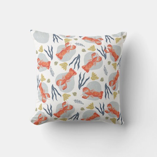 水彩ロブスター甲殻類ビーチサンドドル クッション (正面)