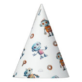 水彩ロボット子供の誕生日白 パーティーハット (左)