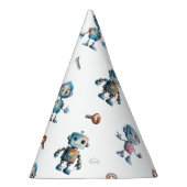 水彩ロボット子供の誕生日白 パーティーハット (右)