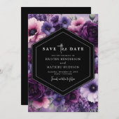 水彩ロマンスパープルフローラ結婚ズ セーブザデート (正面/裏面)