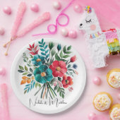 水彩ロマンス：カラフル開花結婚ズ ペーパープレート (パーティー)