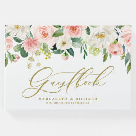 水彩ロマンチックピーチ花模様I結婚's ゲストブック