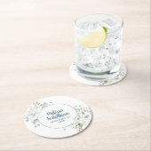 水彩ロマンチックフラワー ホワイト フラワーズ ウェディング ラウンドペーパーコースター (インサイチュ)