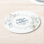 水彩ロマンチックフラワー ホワイト フラワーズ ウェディング ラウンドペーパーコースター (アングル)