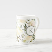 水彩ロマンチックフローラグリーンとホワイト ボーンチャイナマグカップ (正面右)