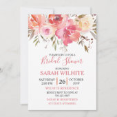 水彩ロマンチックフローラブライダルシャワー 招待状 (正面)
