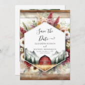 水彩ロマンチック納屋周囲の庭結婚ズ セーブザデート (正面/裏面)