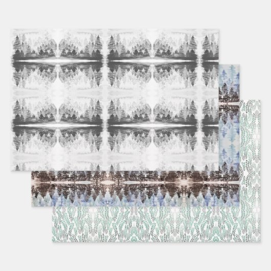 水彩ロルシャッハ効果包装紙 ラッピングペーパーシート (セット)