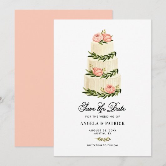 水彩ローカル多段ケーキ セーブザデート (正面/裏面)