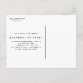 水彩ローストトルコ感謝祭ディナー インビテーションポストカード (裏面)