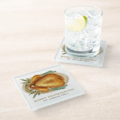 水彩ローストトルコ感謝祭パーティー ガラスコースター (アングル)