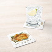 水彩ローストトルコ感謝祭パーティー スクエアペーパーコースター (インサイチュ)