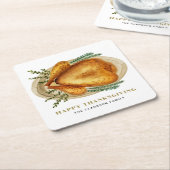 水彩ローストトルコ感謝祭パーティー スクエアペーパーコースター (アングル)