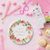 水彩ローズとフルーツの花輪の紙皿 ペーパープレート (パーティー)