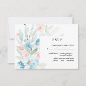 水彩ローズとブルーの結婚式招待状カード 出欠カード (正面)