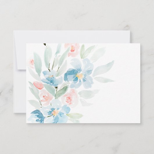 水彩ローズとブルーの結婚式招待状カード 出欠カード (裏面)