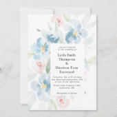 水彩ローズとブルーの結婚式招待状 招待状 (正面)