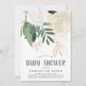 水彩ローズと葉のベビーシャワー招待状 招待状 (正面)
