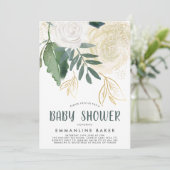 水彩ローズと葉のベビーシャワー招待状 招待状 (スタンド正面)