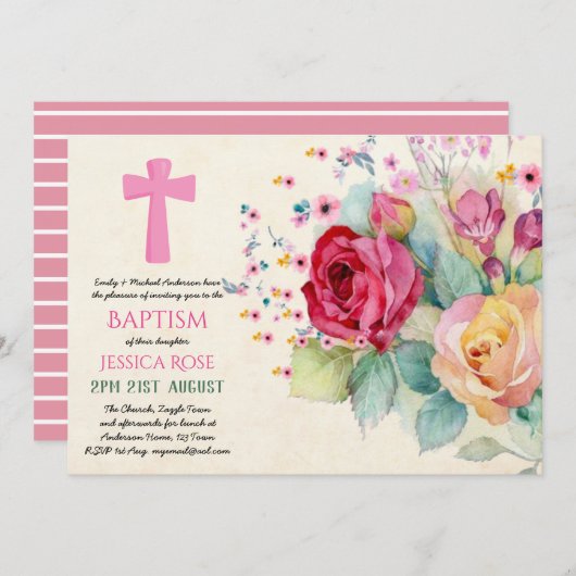 水彩ローズの洗礼　少女たちを、大人の女性が誘う 招待状 (正面/裏面)