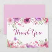 水彩ローズの花とグリーンが美しいサンキューカード サンキューカード (正面/裏面)