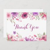 水彩ローズグリーンシンプルスクリプト感謝 サンキューカード (正面/裏面)