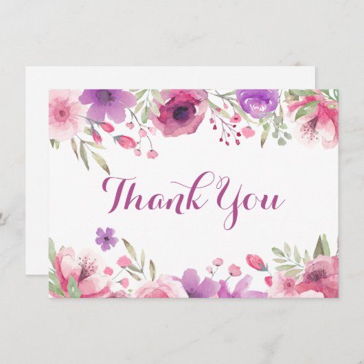 水彩ローズグリーンシンプルスクリプト感謝 サンキューカード (正面/裏面)