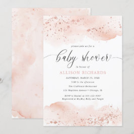 水彩ローズゴールドのピンクの女の子のベビーシャワー 招待状