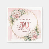 水彩ローズゴールドチークグリーン 50歳の誕生日 スタンダードカクテルナプキン (正面)