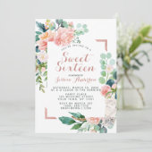 水彩ローズゴールドピンクグリッター スウィート16 招待状 (スタンド正面)