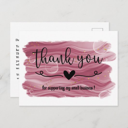 水彩ローズゴールドピンク感謝ビジネス ポストカード (正面/裏面)