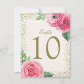水彩ローズテーブルナンバーカード 招待状 (正面)