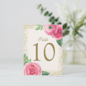 水彩ローズテーブルナンバーカード 招待状 (スタンド正面)