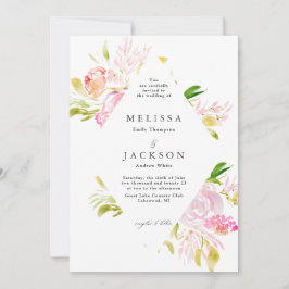 水彩ローズブーケダイヤモンド結婚ズ 招待状