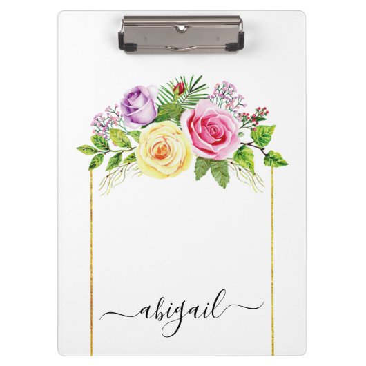 水彩ローズブーケ春と夏フローラ クリップボード (正面)
