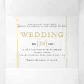 水彩ローズブーケ金ゴールドライン結婚フローラ 三つ折り招待状 (内部中)