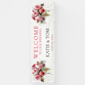 水彩ローズブーケ ウェディング 横断幕 (縦)