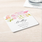 水彩ローズブーケ スクエアペーパーコースター (アングル)